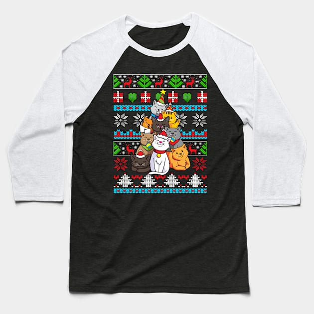 Christmas - Christmas Cat Tree Baseball T-Shirt by Shiva121